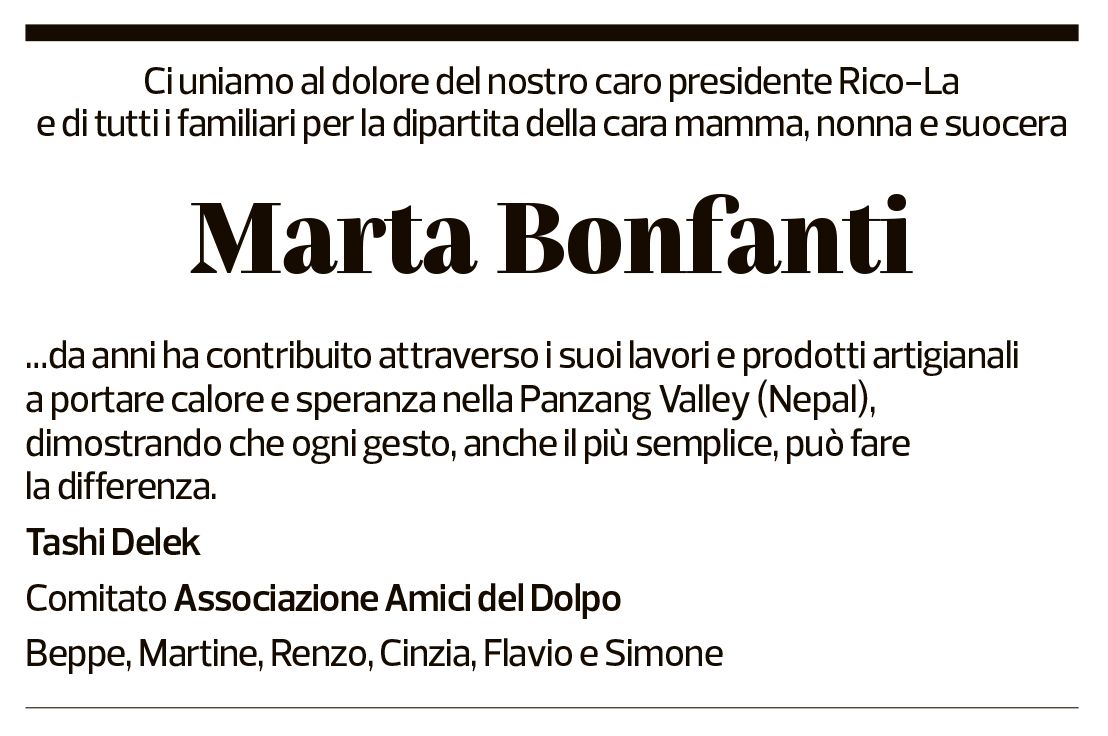 Annuncio funebre Marta Bonfanti