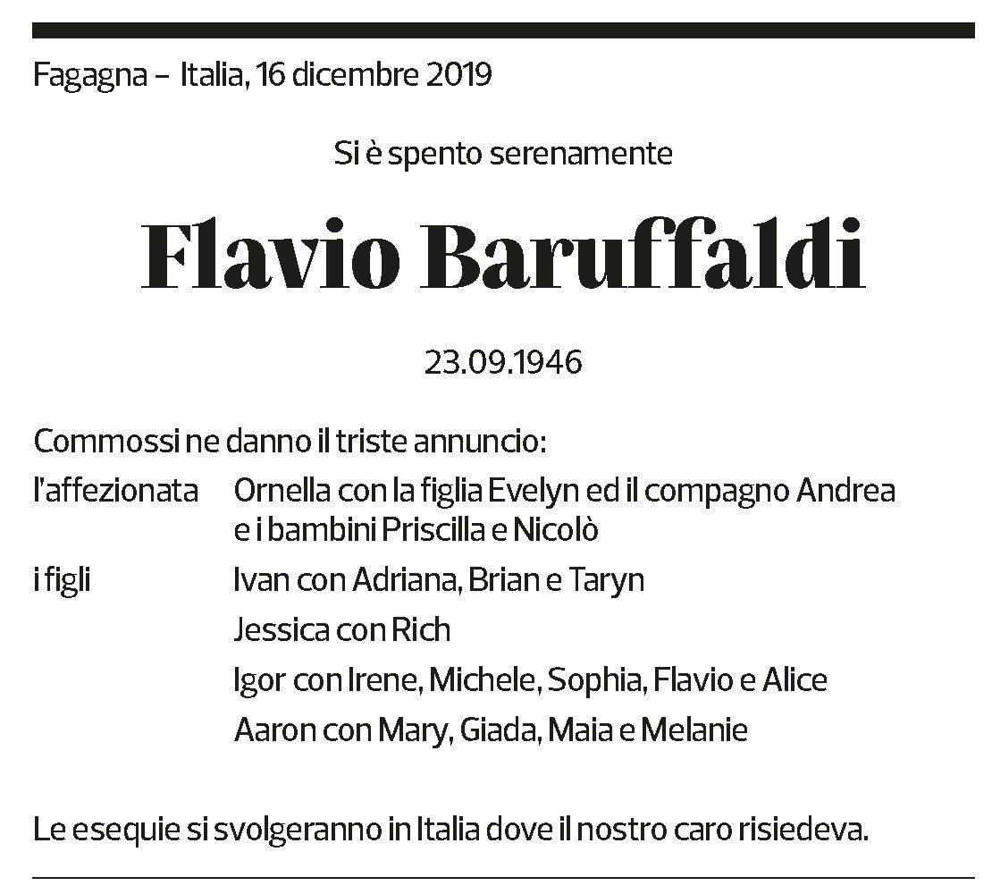 Annuncio funebre Flavio Baruffaldi