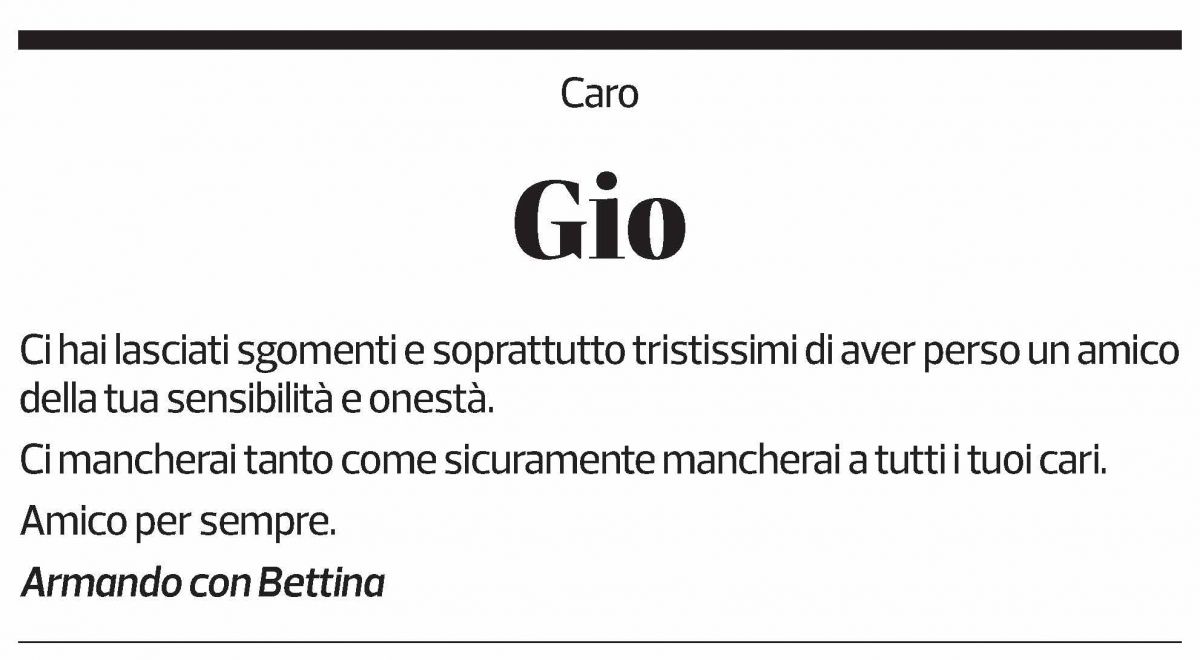 Annuncio funebre Giovanni Balmelli