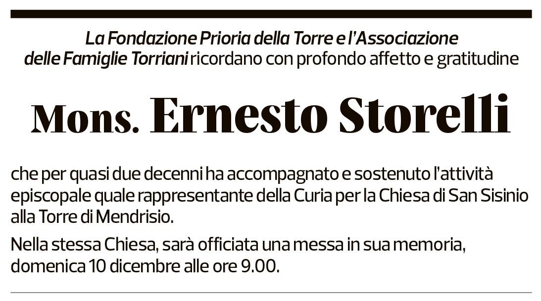 Annuncio funebre Mons. Ernesto Storelli