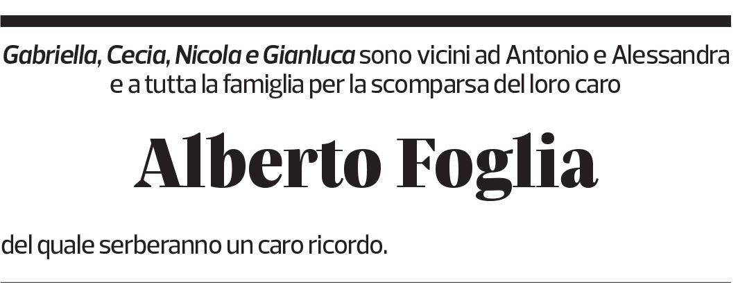 Annuncio funebre Alberto Foglia