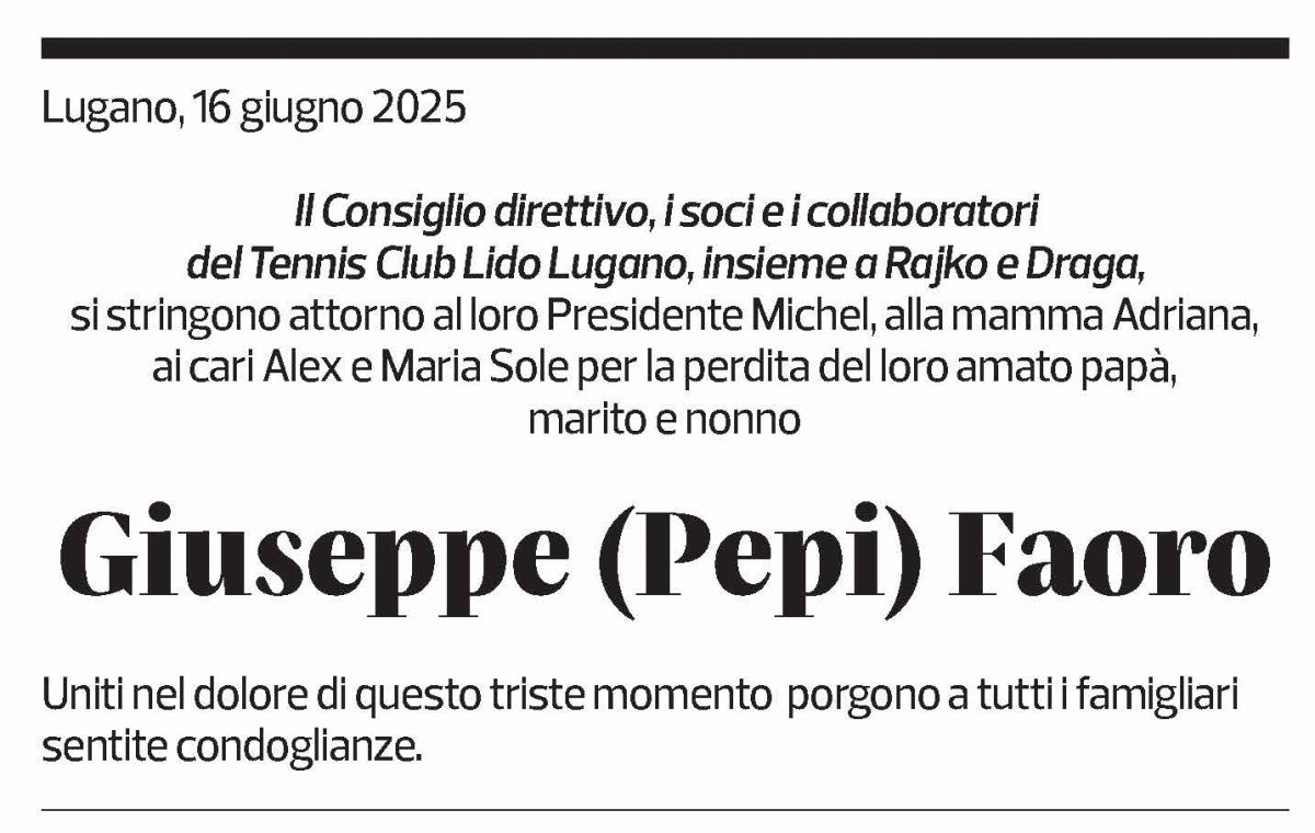 Annuncio funebre Giuseppe Faoro