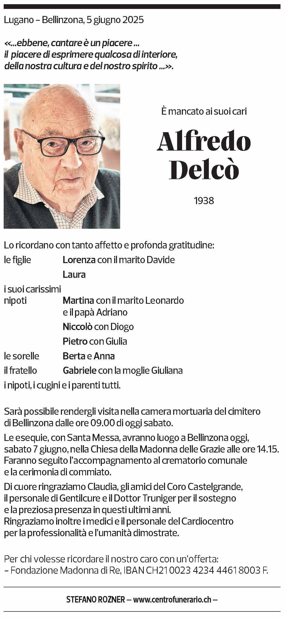 Annuncio funebre Alfredo Delcò