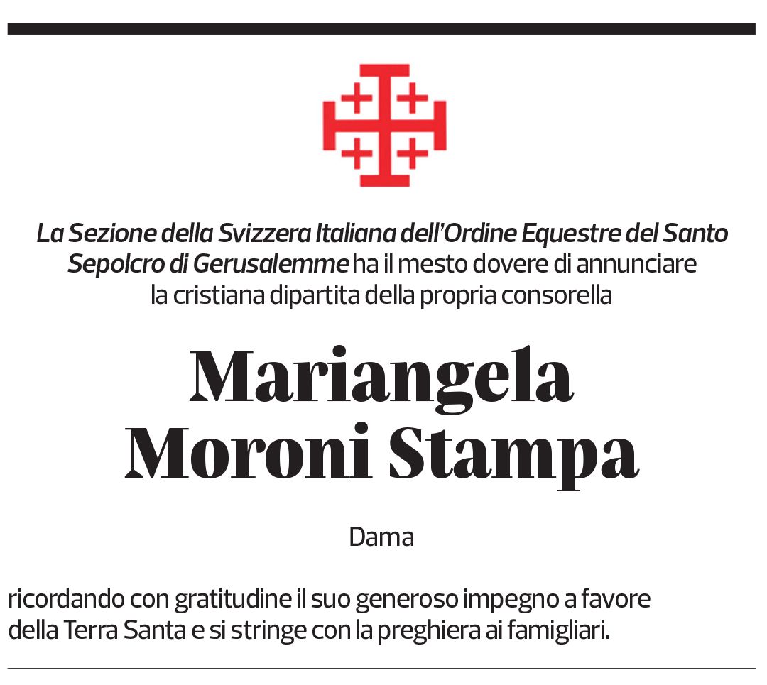 Annuncio funebre Mariangela Moroni Stampa