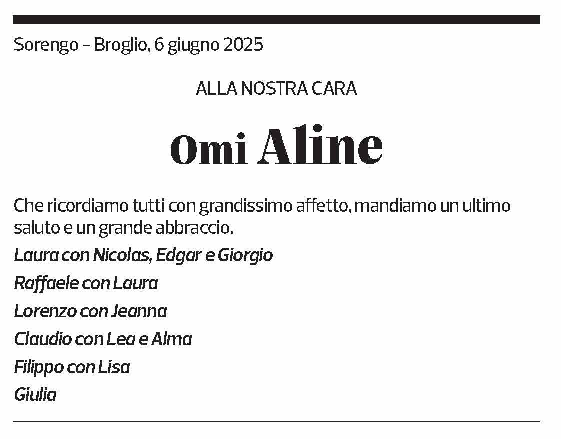 Annuncio funebre Aline Zoppi