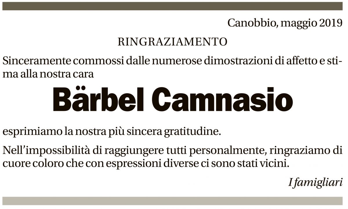 Annuncio funebre Bärbel Camnasio
