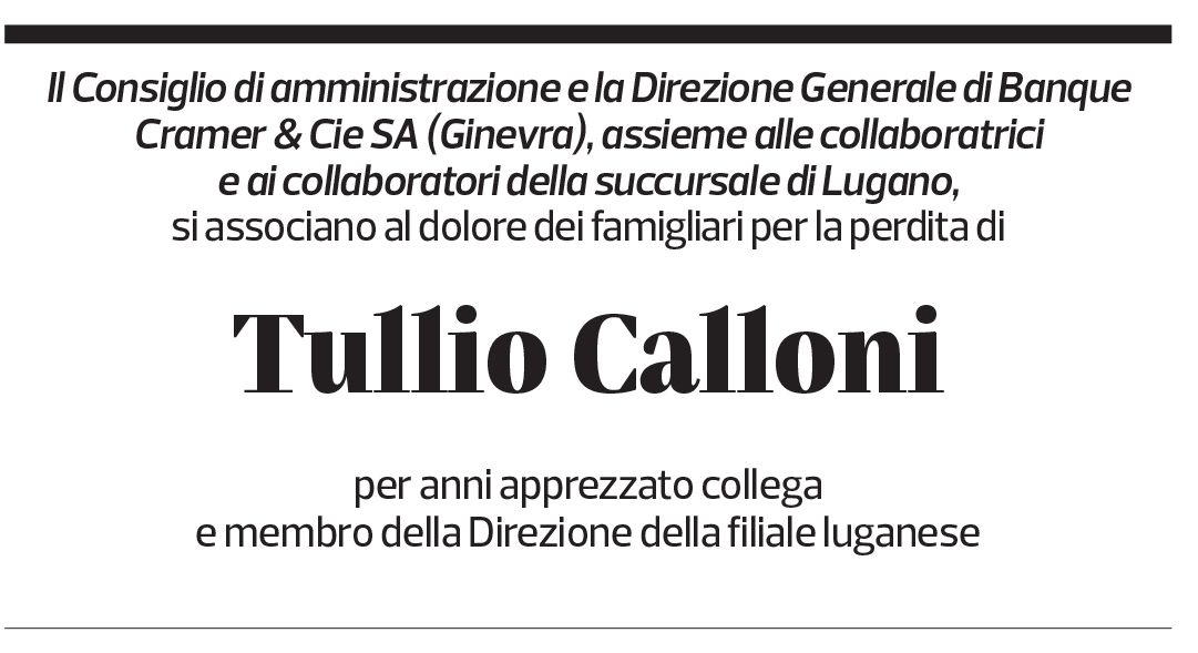 Annuncio funebre Tullio Calloni