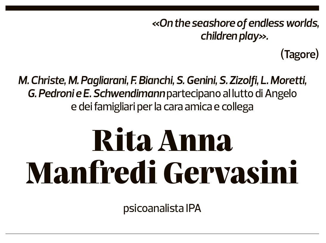 Annuncio funebre Rita Anna Manfredi Gervasini