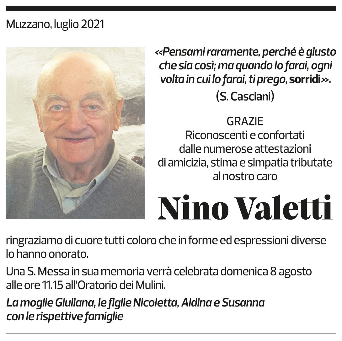 Annuncio funebre Nino Valetti