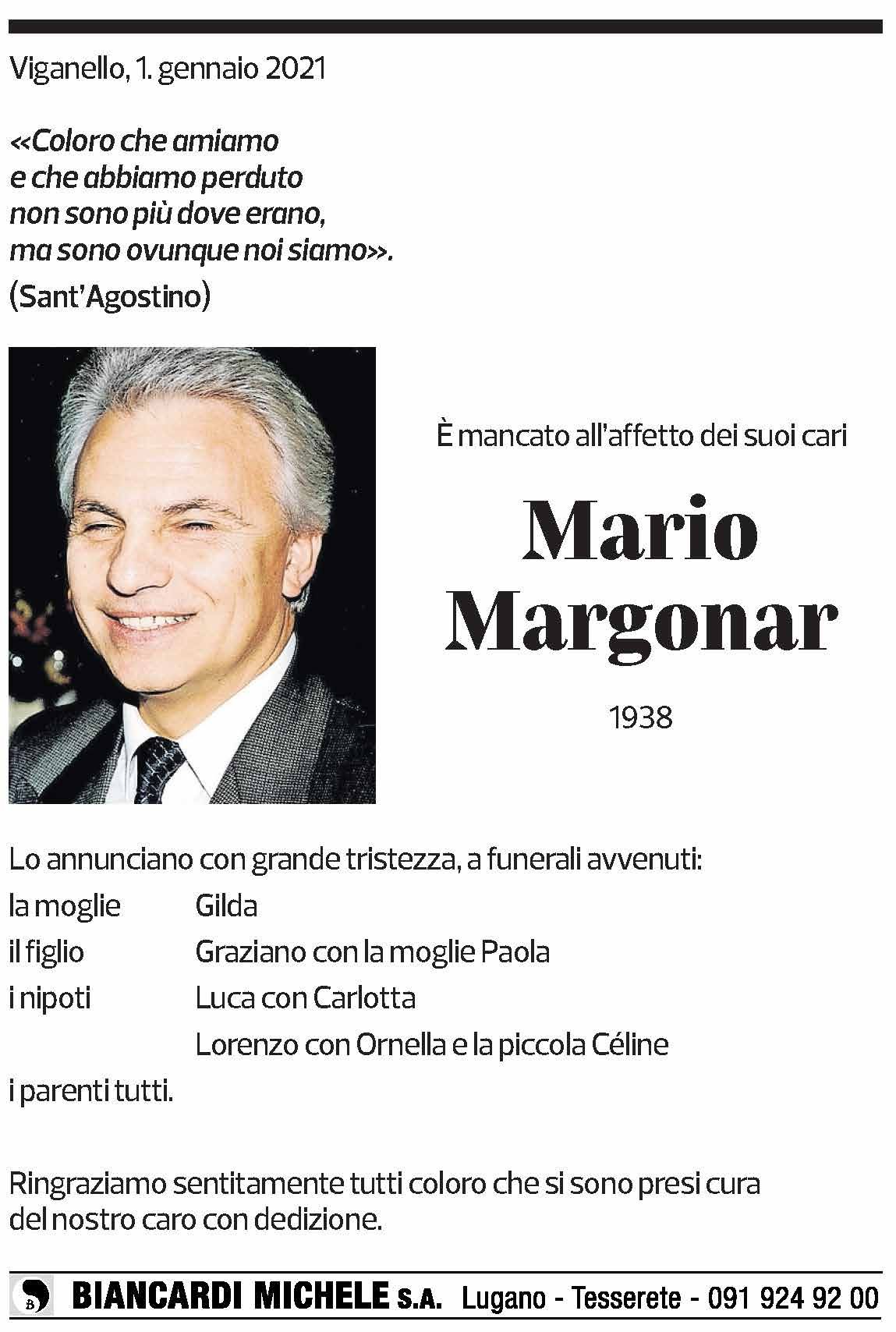 Annuncio funebre Mario Margonar