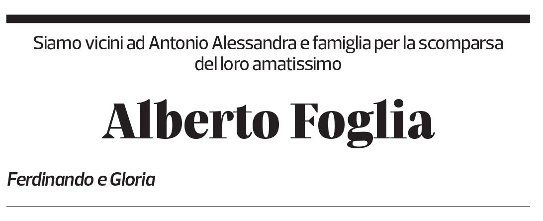 Annuncio funebre Alberto Foglia