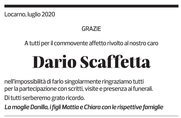 Annuncio funebre Dario Scaffetta