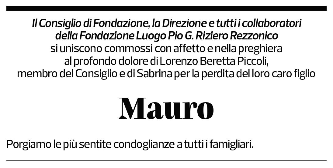 Annuncio funebre Mauro Francesco Beretta Piccoli