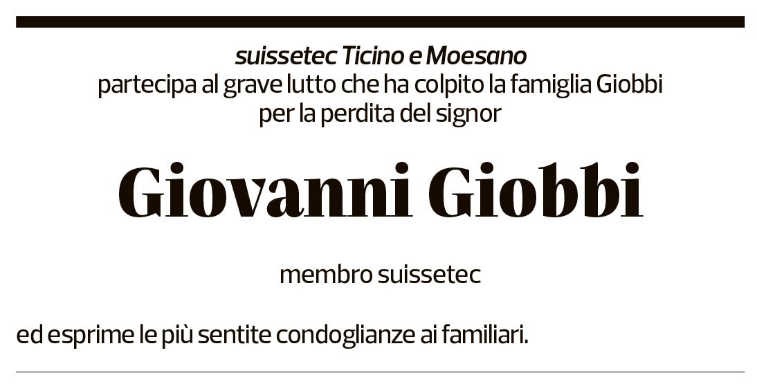 Annuncio funebre Giovanni Giobbi