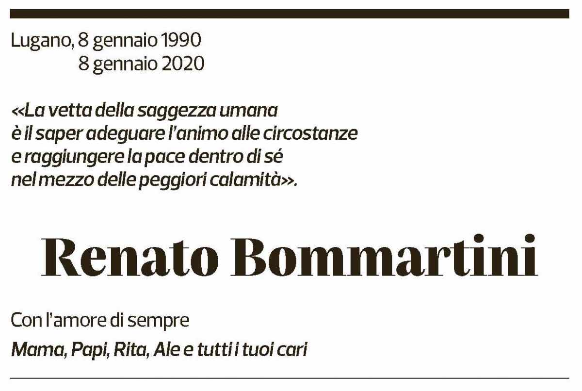 Annuncio funebre Renato Bommartini