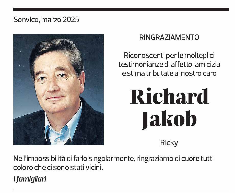 Annuncio funebre Richard Jakob