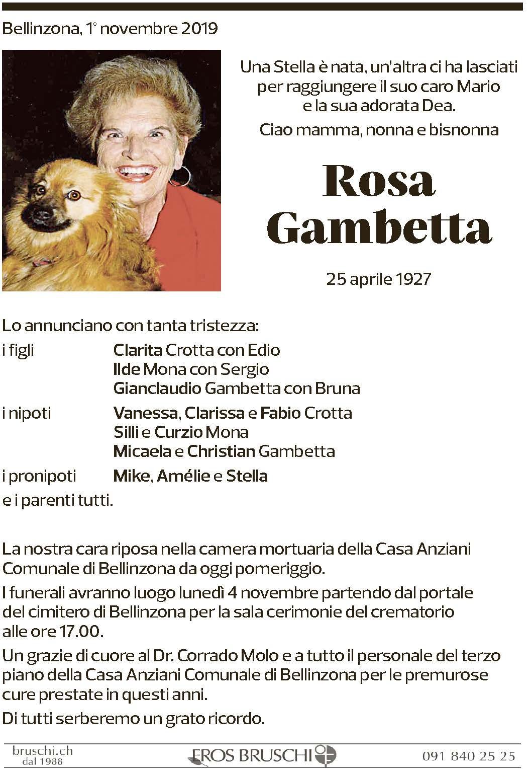 Annuncio funebre Rosa Gambetta