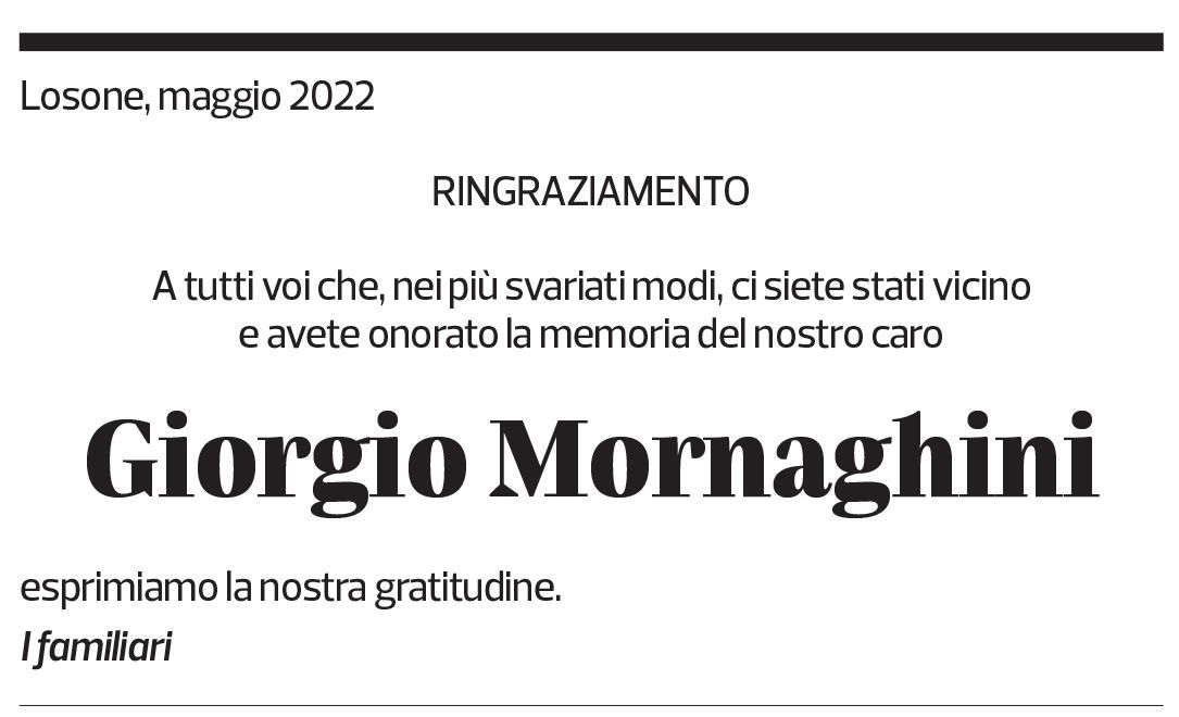 Annuncio funebre Giorgio Mornaghini