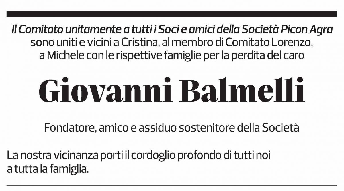 Annuncio funebre Giovanni Balmelli