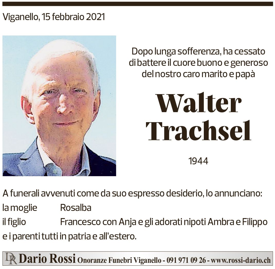 Annuncio funebre Walter Trachsel