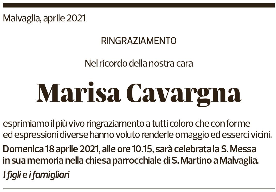 Annuncio funebre Marisa Cavargna