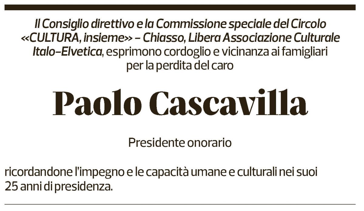 Annuncio funebre Paolo Cascavilla