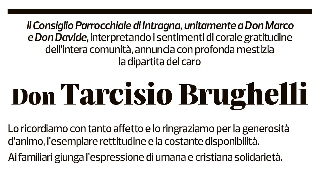 Annuncio funebre Tarcisio Brughelli