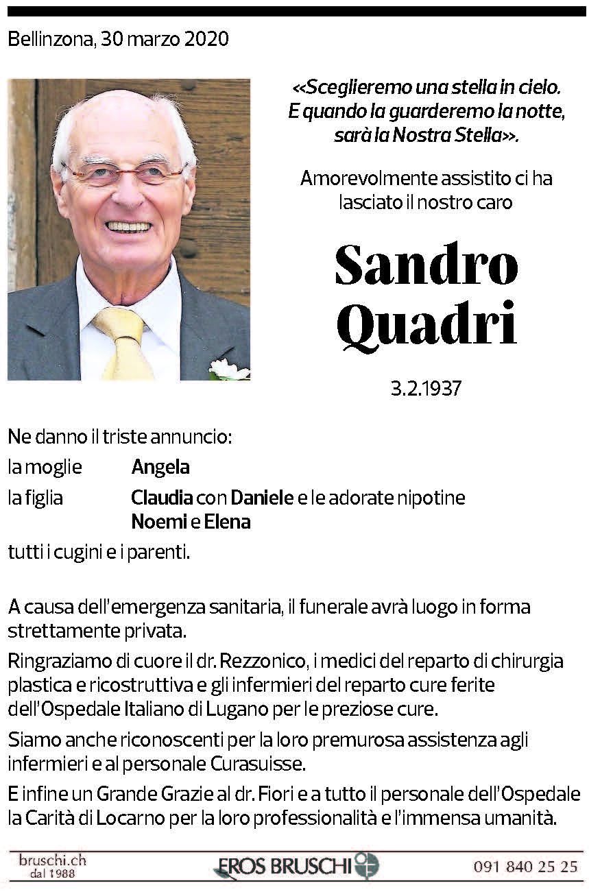 Annuncio funebre Sandro Quadri