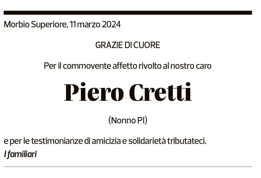 Annuncio funebre Piero Cretti