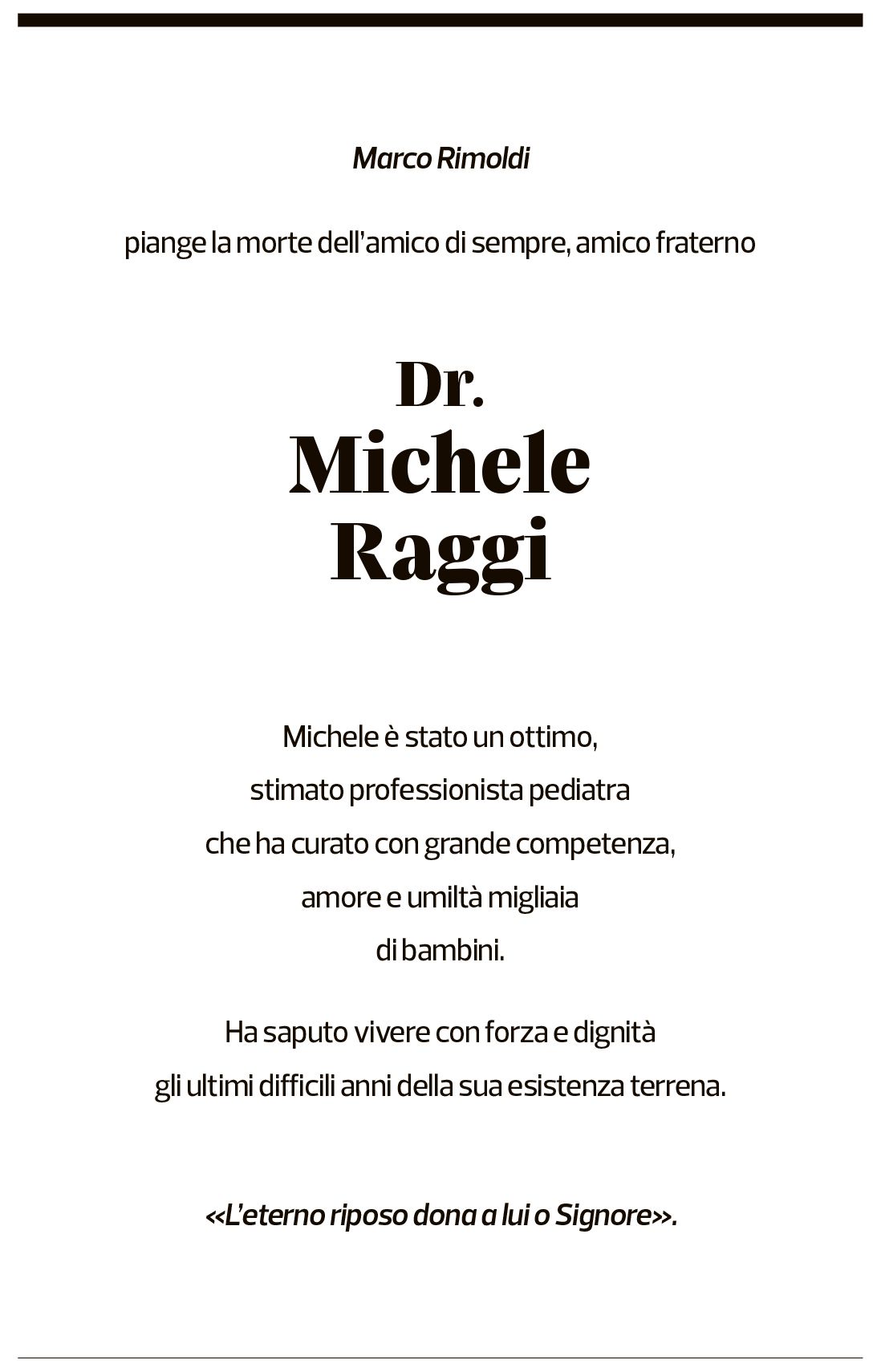 Annuncio funebre Michele Raggi