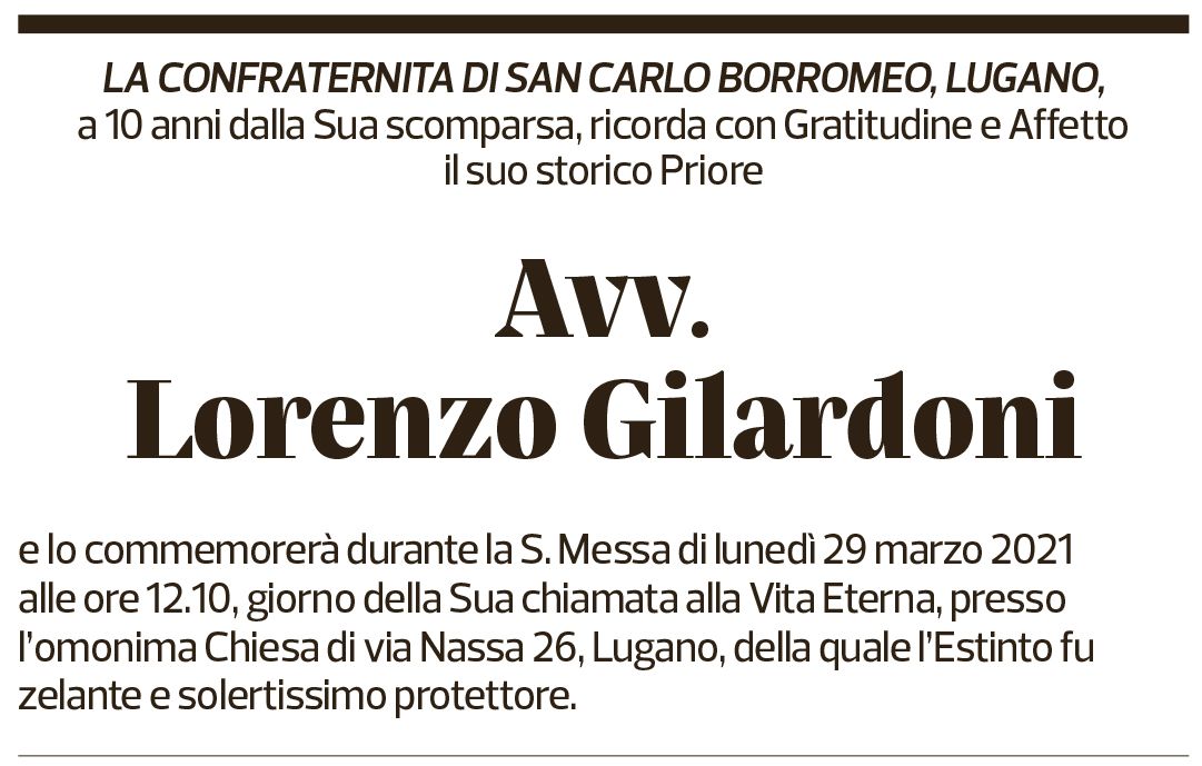 Annuncio funebre Lorenzo Gilardoni