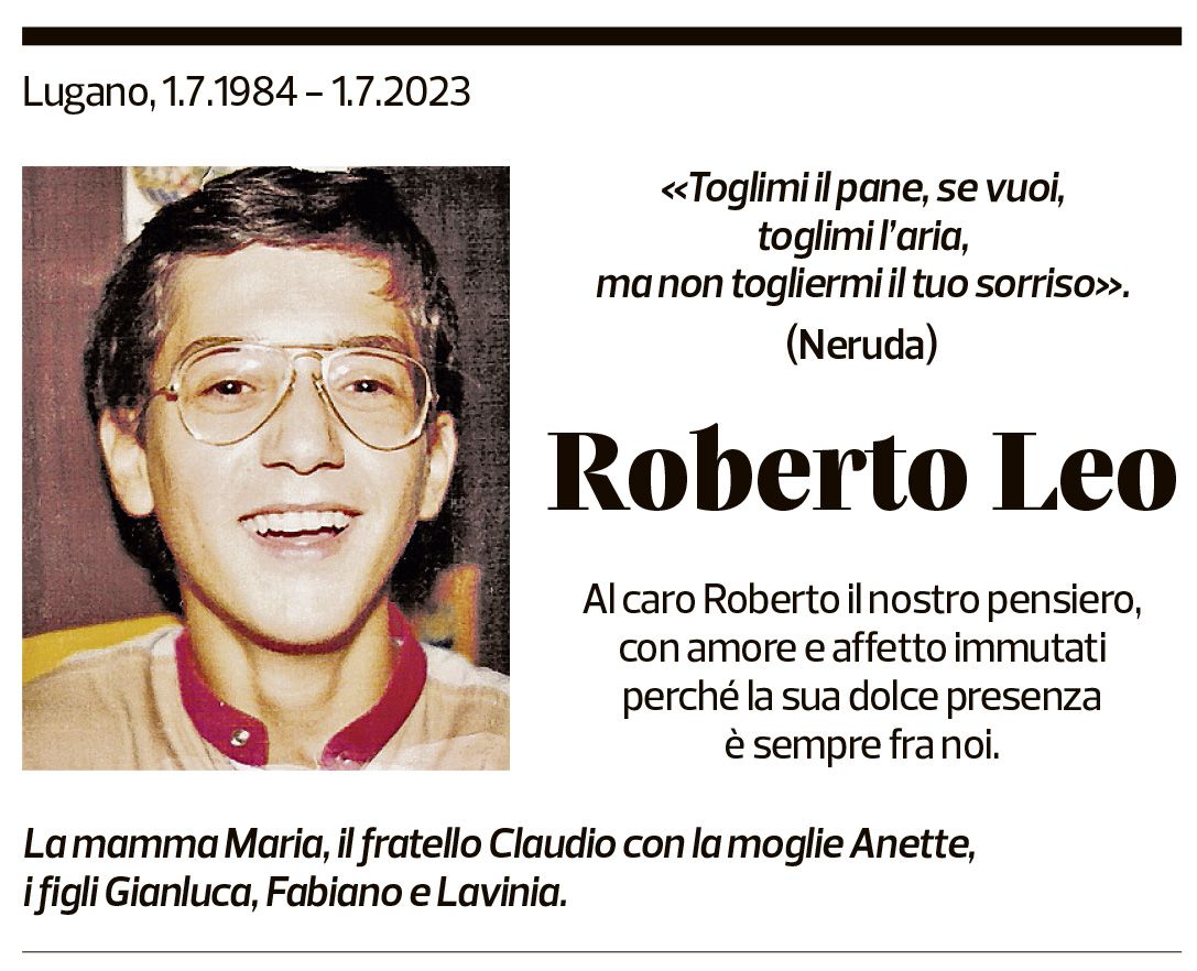 Annuncio funebre Roberto Leo