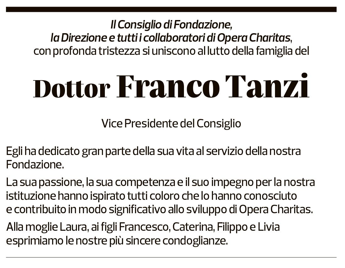 Annuncio funebre Franco Tanzi