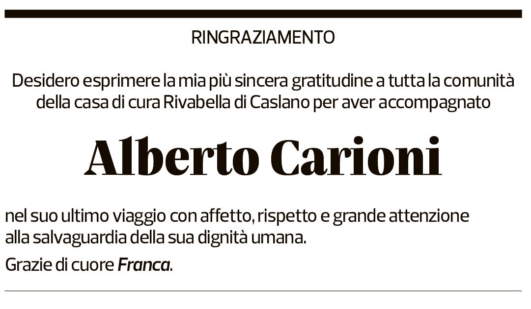 Annuncio funebre Alberto Carioni