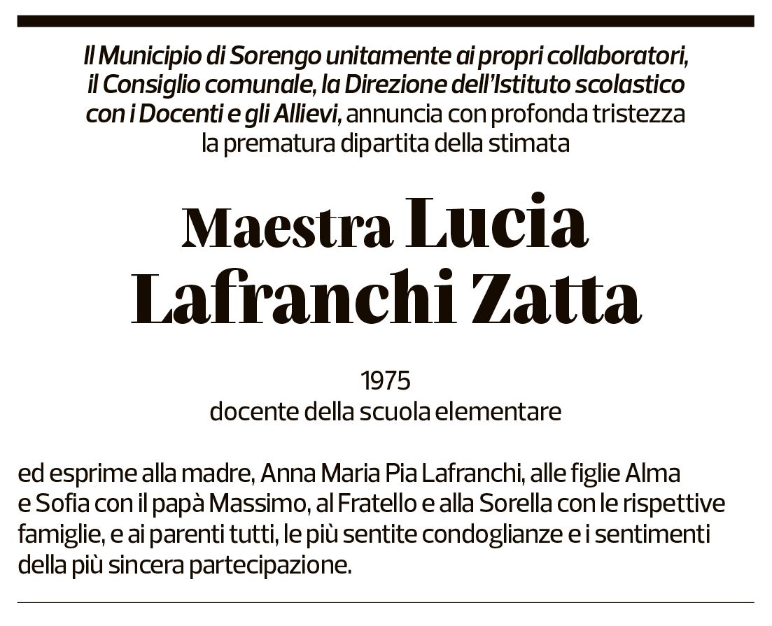 Annuncio funebre Lucia Lafranchi Zatta
