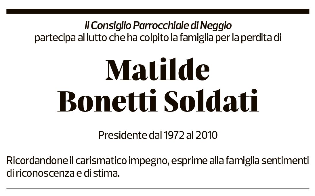 Annuncio funebre Matilde Bonetti Soldati