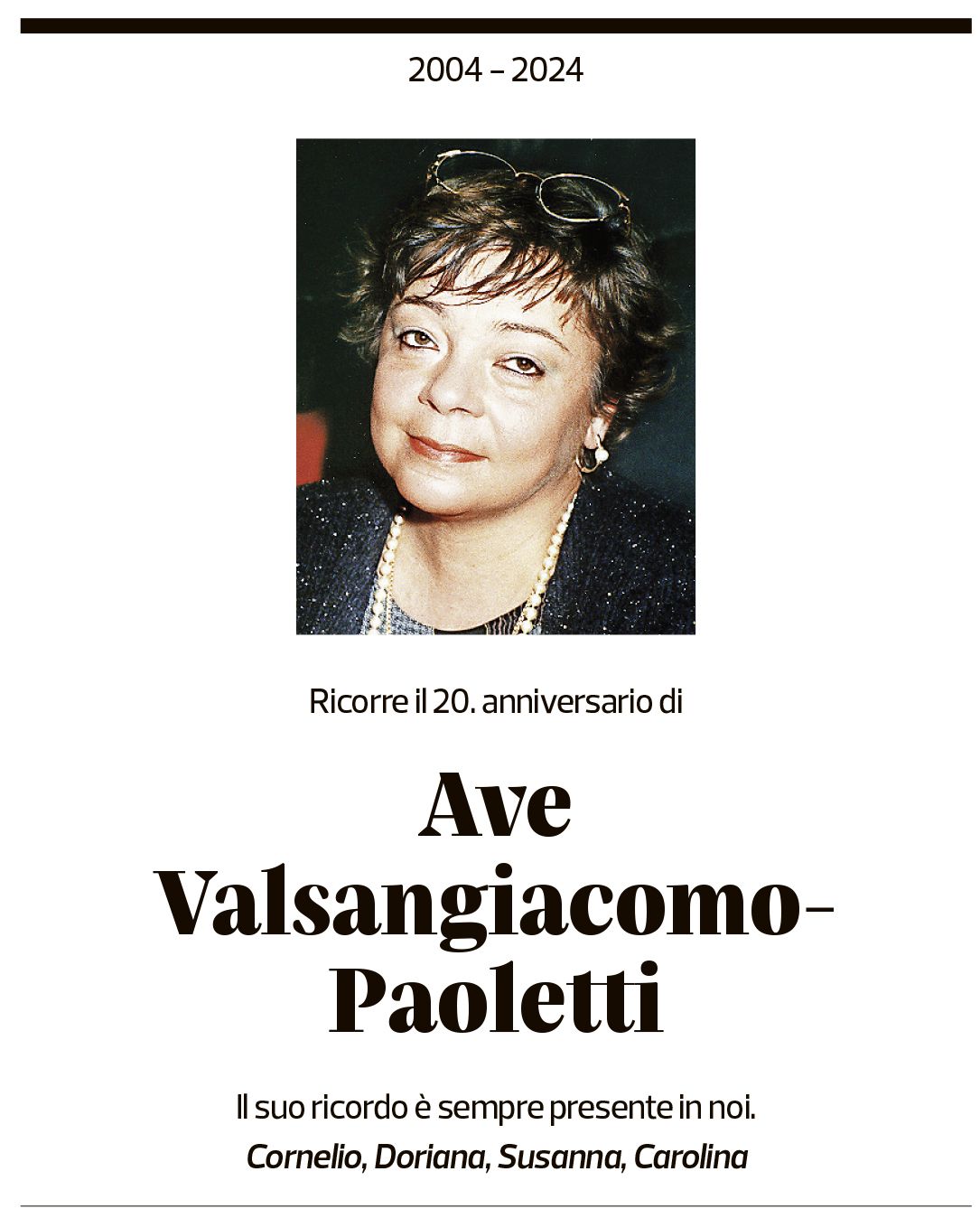 Annuncio funebre Ave Valsangiacomo-paoletti