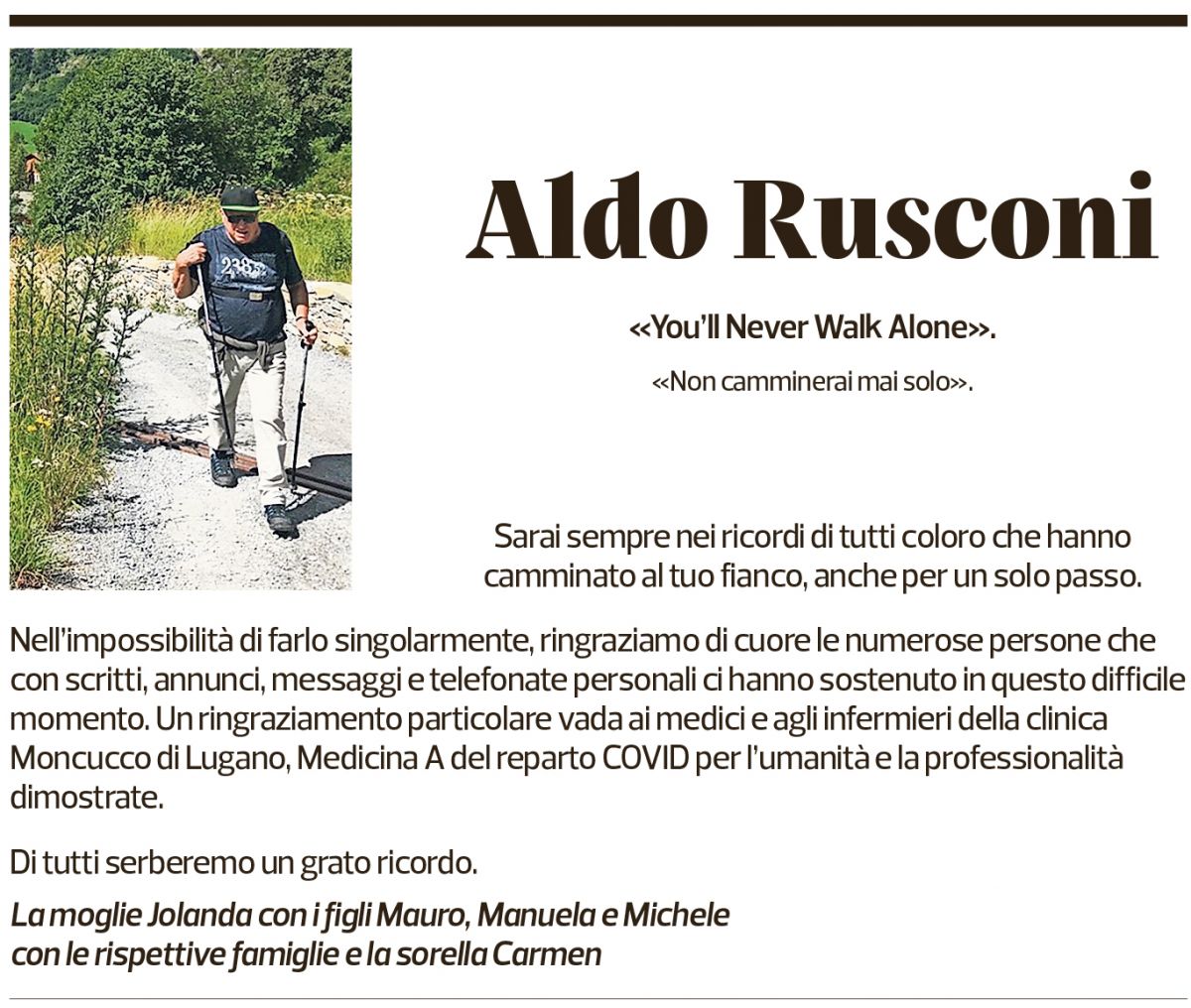 Annuncio funebre Aldo Rusconi