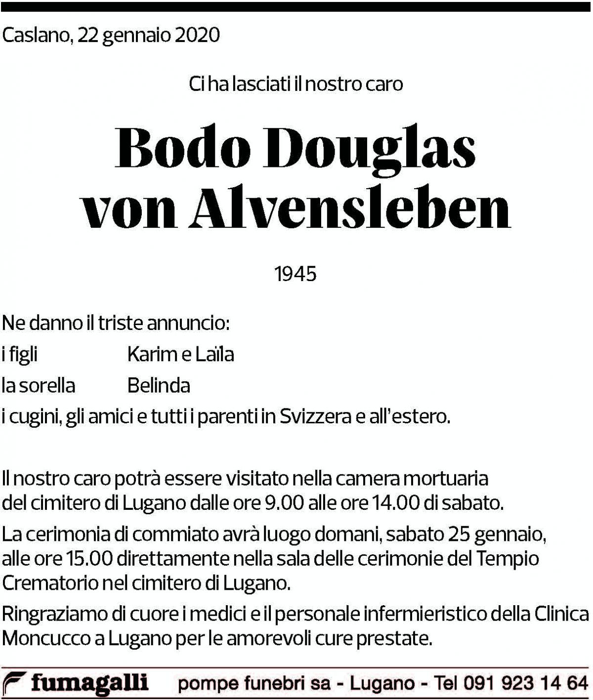 Annuncio funebre Bodo Douglas Von Alvensleben
