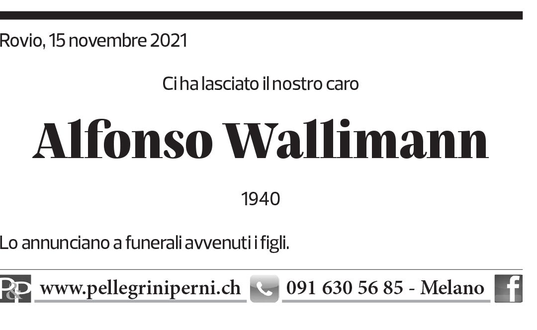 Annuncio funebre Alfonso Wallimann