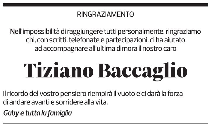 Annuncio funebre Tiziano Baccaglio