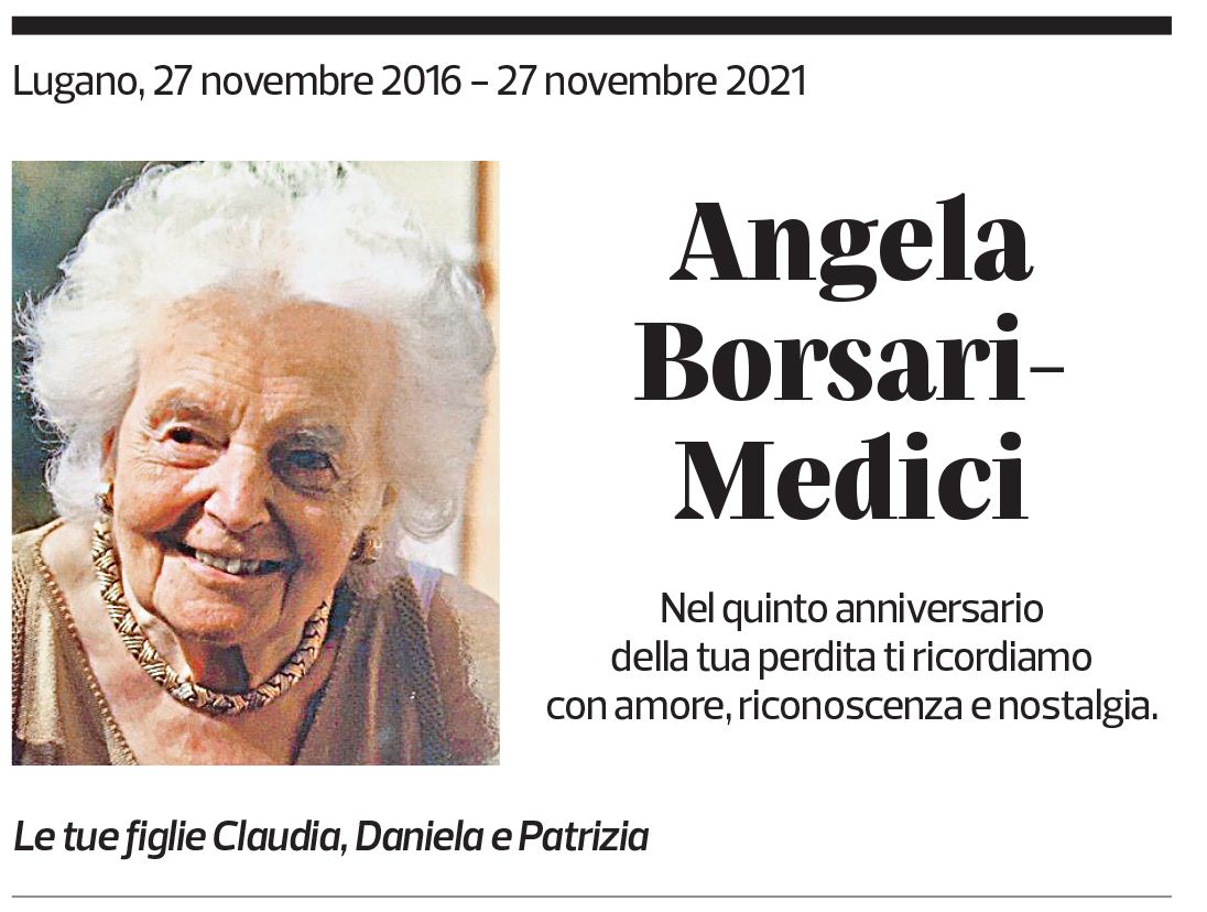 Annuncio funebre Angela Borsari-medici