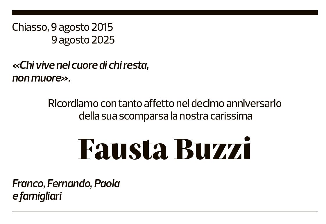 Annuncio funebre Fausta Buzzi