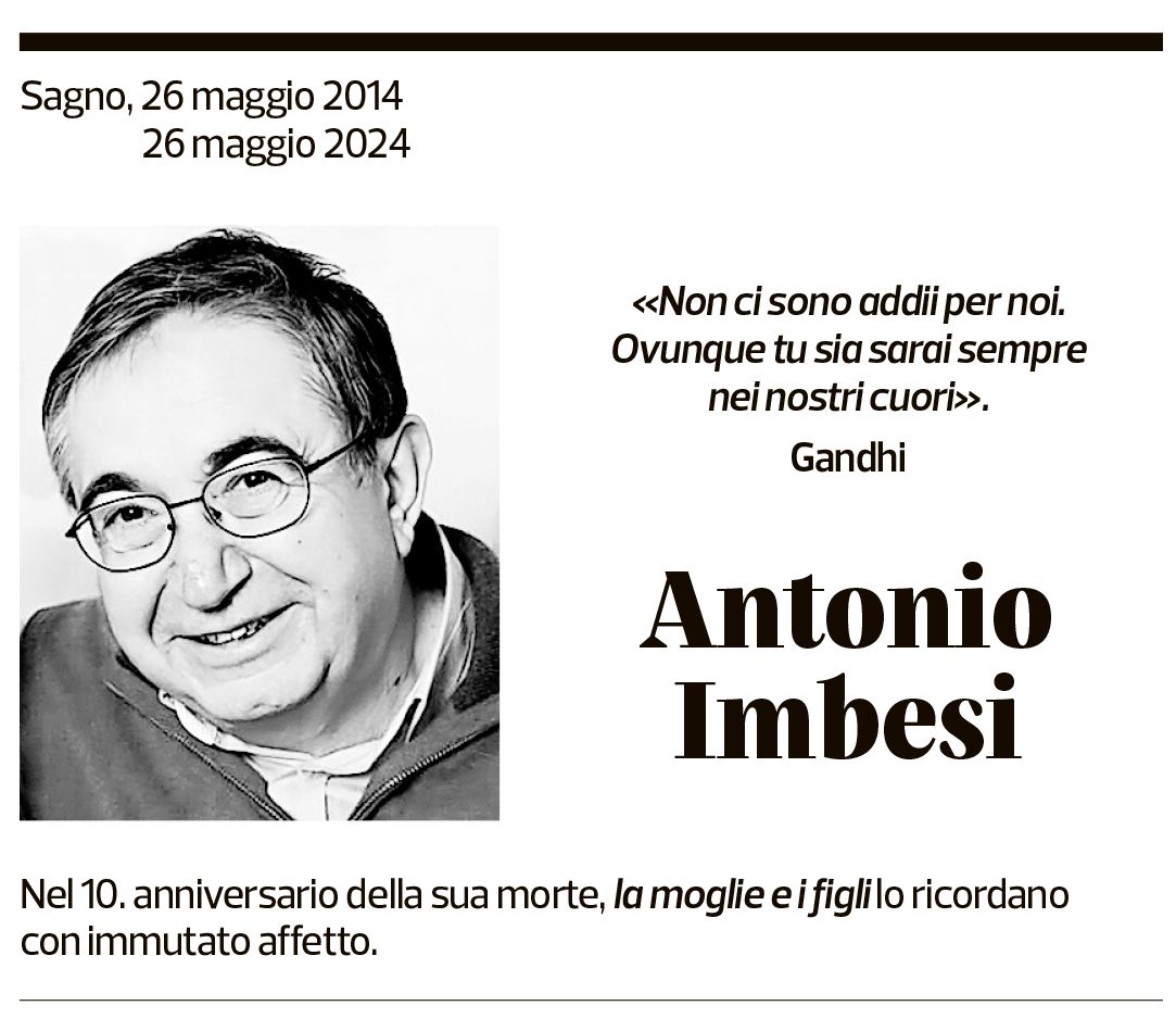 Annuncio funebre Antonio Imbesi