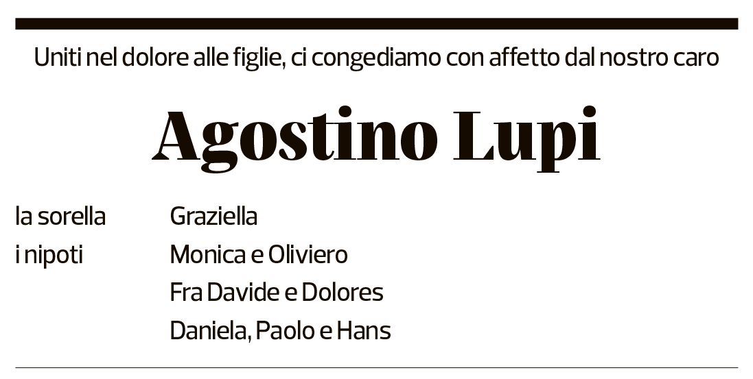 Annuncio funebre Agostino Lupi