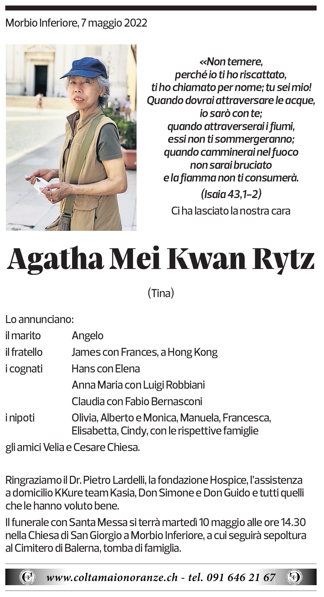 Annuncio funebre Agatha Mei Kwan Rytz