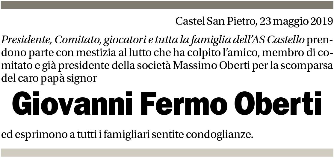 Annuncio funebre Giovanni Fermo Oberti