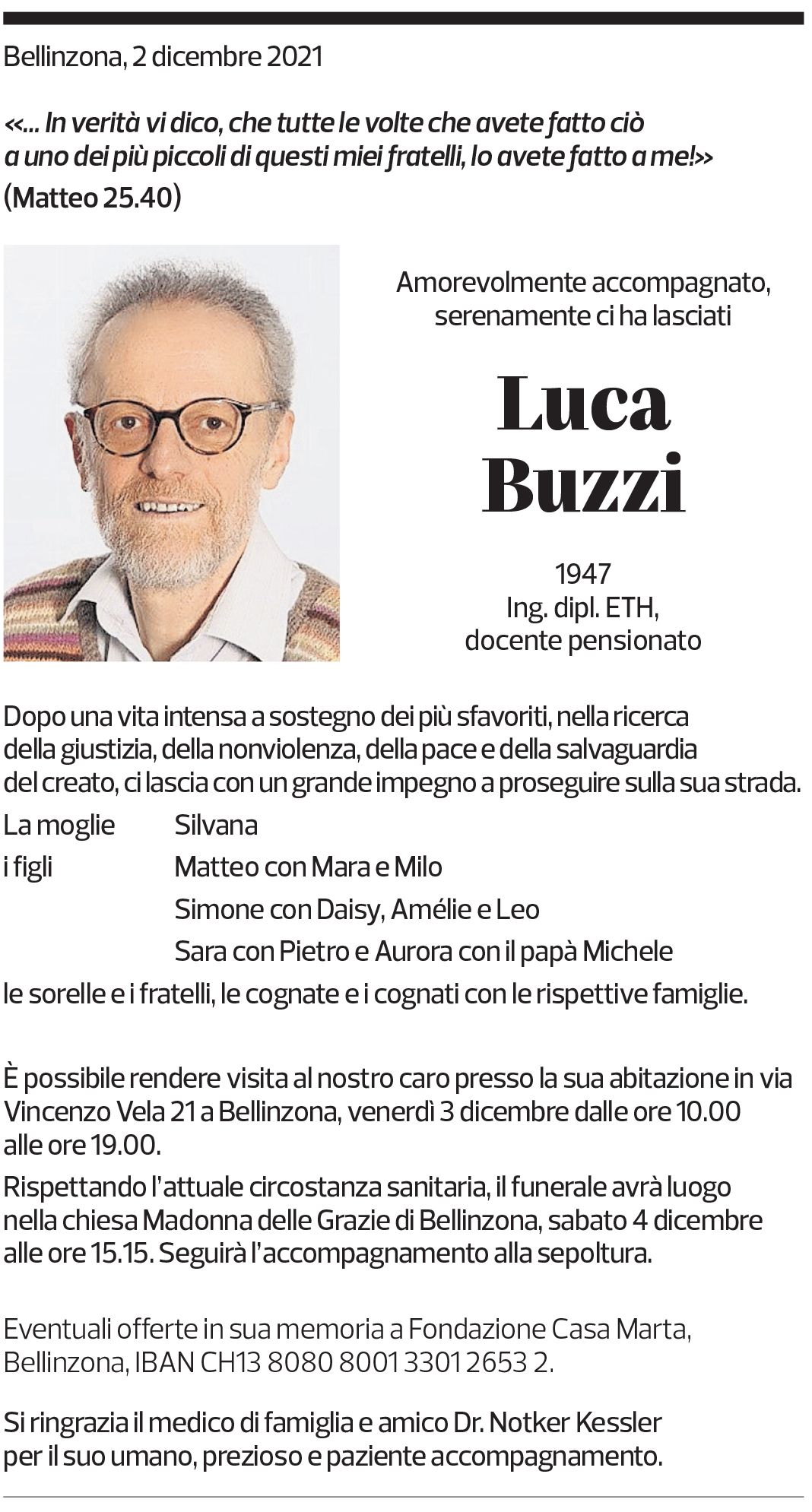 Annuncio funebre Luca Buzzi