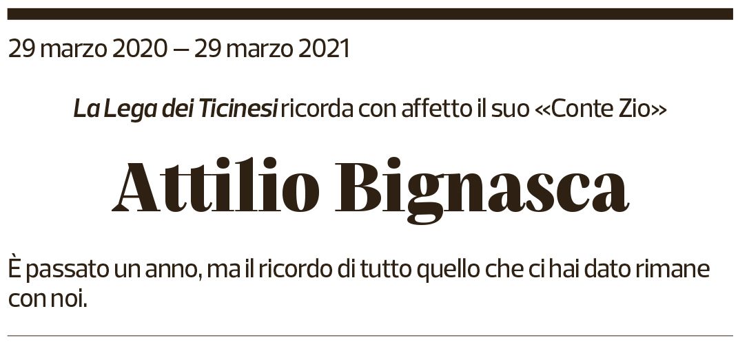 Annuncio funebre Attilio Bignasca