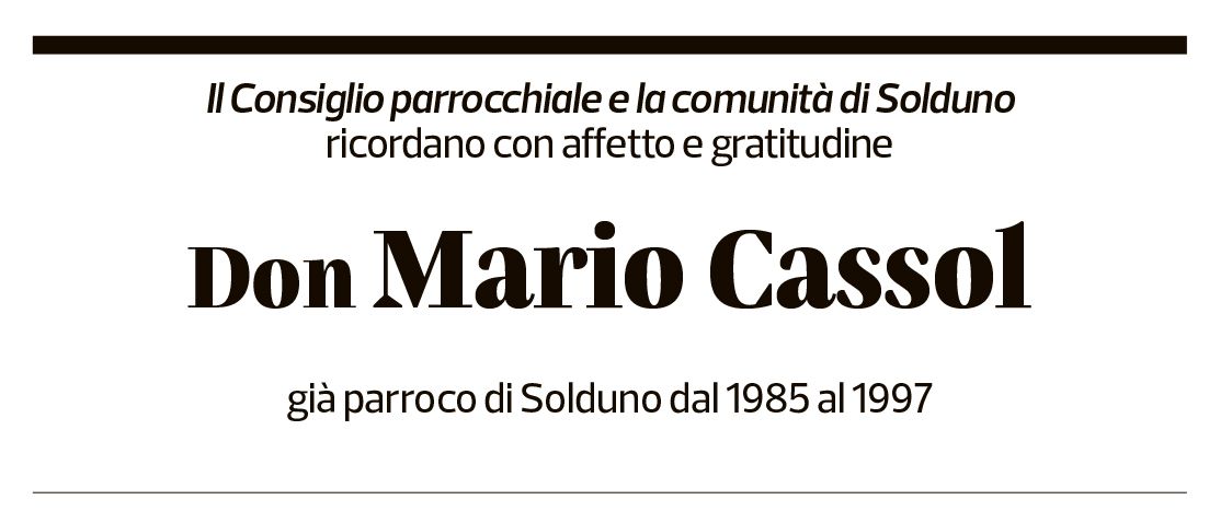 Annuncio funebre Don Mario Cassol